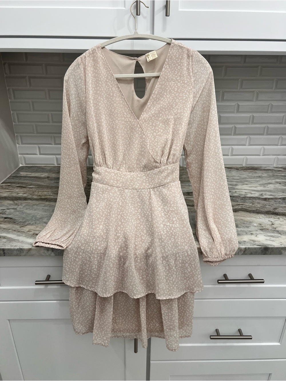 Japna Soft Dusty Pink Long-Sleeve Tiered tie back Dress